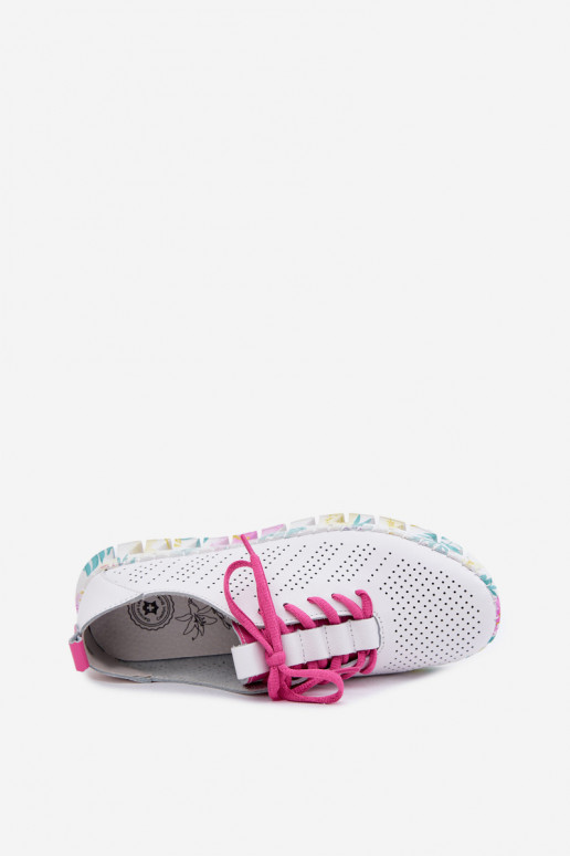 Leather Women's Lace-up White Flats Cadiz