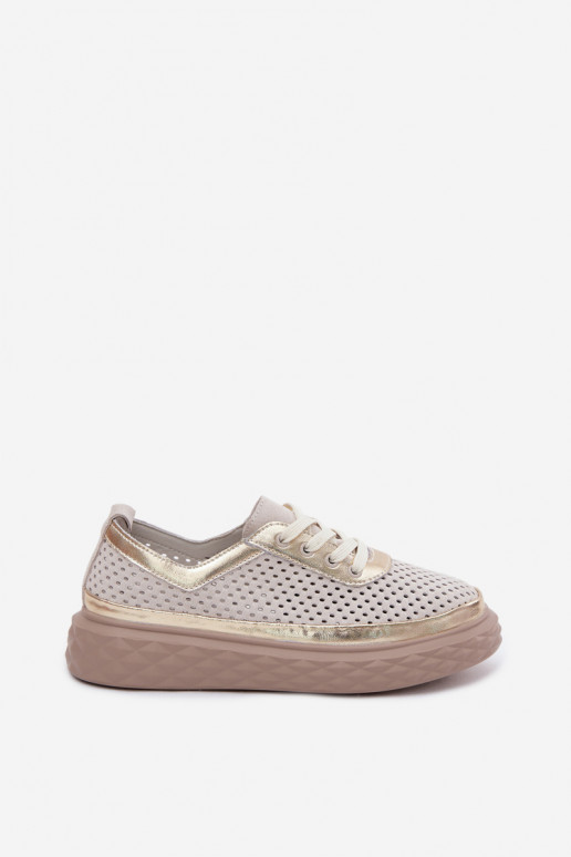 Sand faux suede women's shoes with platform and cut-out elements in sand color Lessa