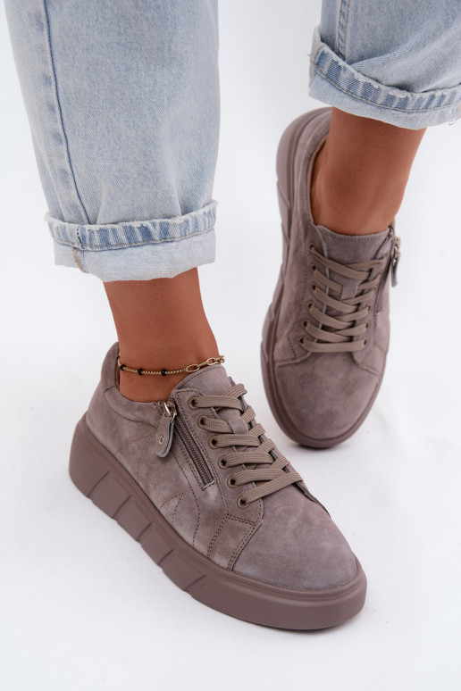 Women's Suede Loafers on Platform Dark Beige Lunis