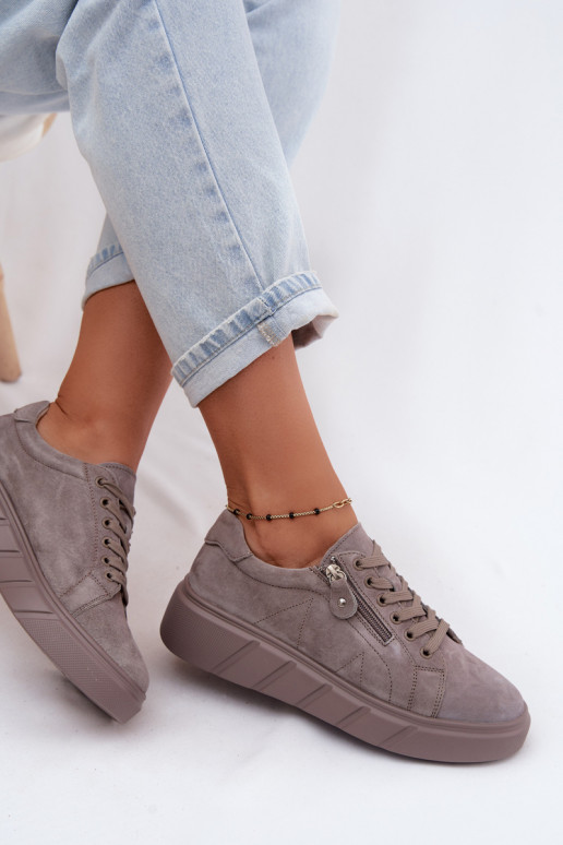 Women's Suede Loafers on Platform Dark Beige Lunis