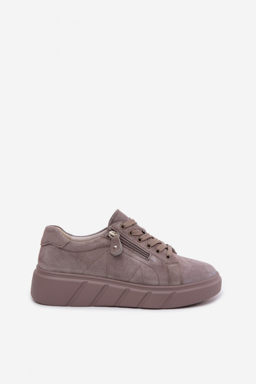 Women's Suede Loafers on Platform Dark Beige Lunis