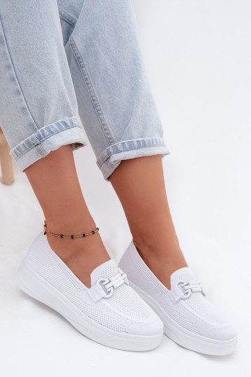 Women's Material Platform Shoes With Decoration White Freshy