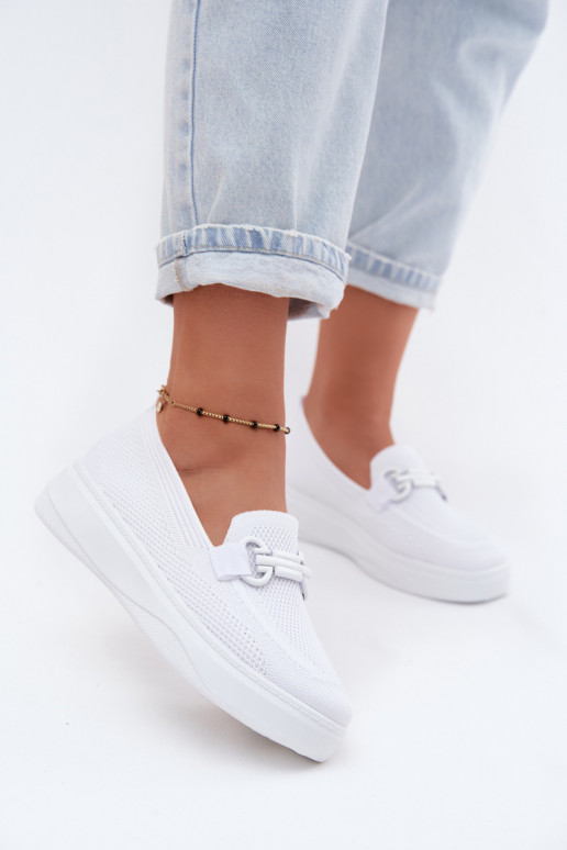 Women's Material Platform Shoes With Decoration White Freshy