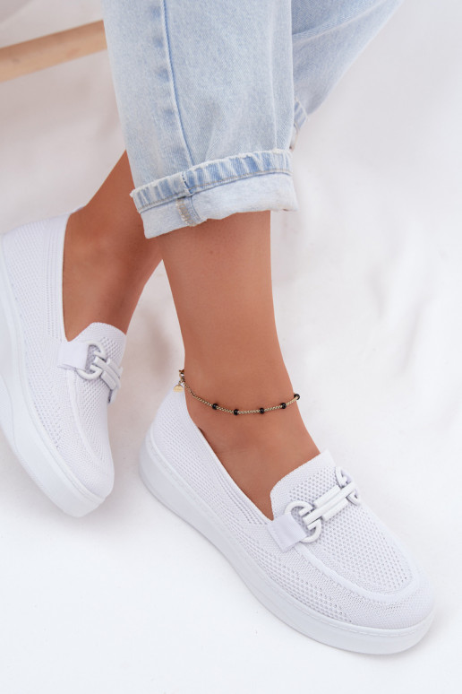 Women's Material Platform Shoes With Decoration White Freshy