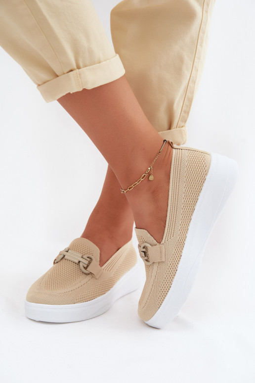 Damskie buty na platformie z ornamentami w kolorze piaskowym Freshy
