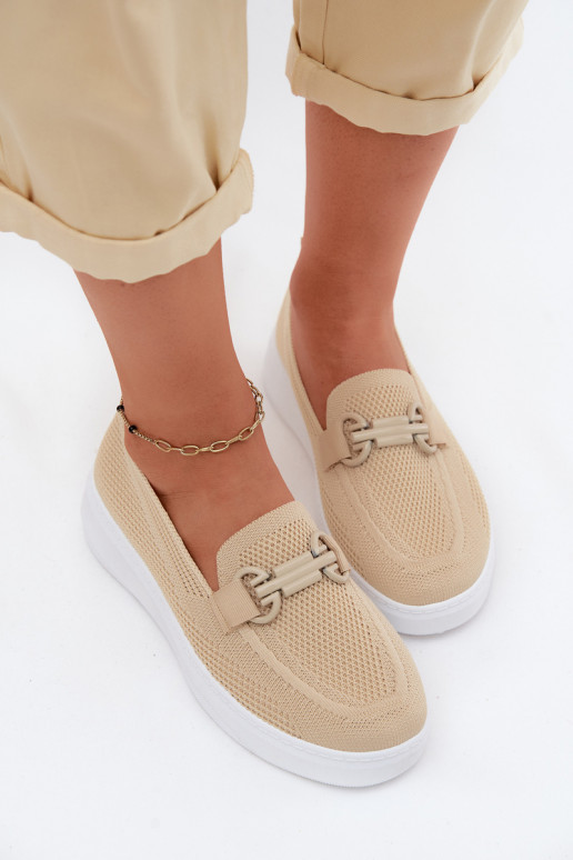 Damskie buty na platformie z ornamentami w kolorze piaskowym Freshy