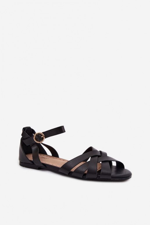 Flat sandals for women with straps in black faux leather Lagos