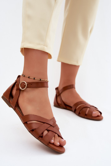 Women's Flat Sandals With Straps Eco Leather Camel Lagos