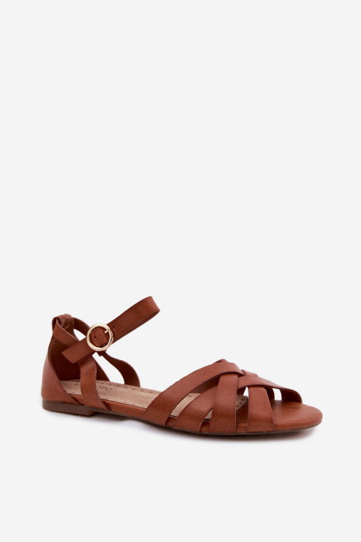 Sandały Damskie PłaskiewithPaskami Eko Skórzane Camel Lagos