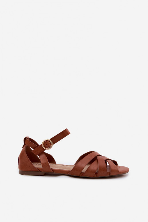 Women's Flat Sandals With Straps Eco Leather Camel Lagos