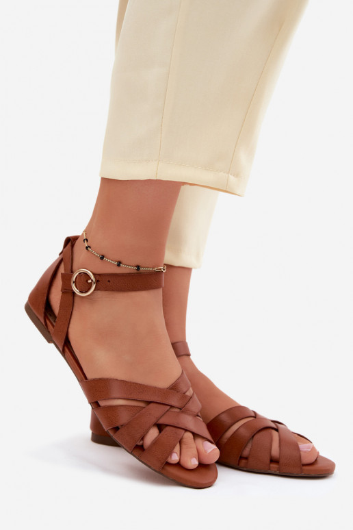 Sandały Damskie PłaskiewithPaskami Eko Skórzane Camel Lagos