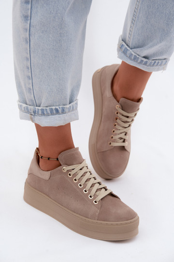 Women's sneakers in sand faux suede with platform Zazoo N408S7