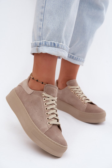 Women's sneakers in sand faux suede with platform Zazoo N408S7 2