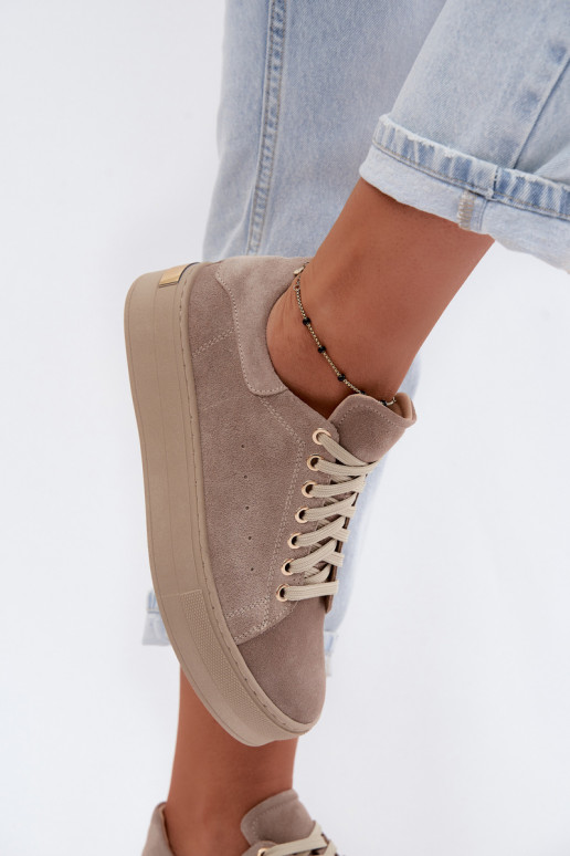 Women's sneakers in sand faux suede with platform Zazoo N408S7