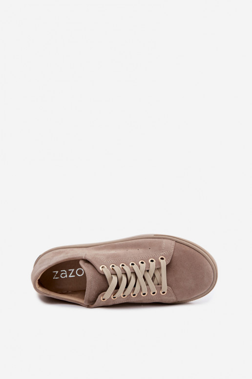 Women's Leather Suede Sneakers on Platform Zazoo N408S7 Beige