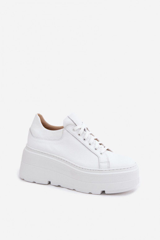 Leather Sneakers With Thick Platform Zazoo N1000S3 White