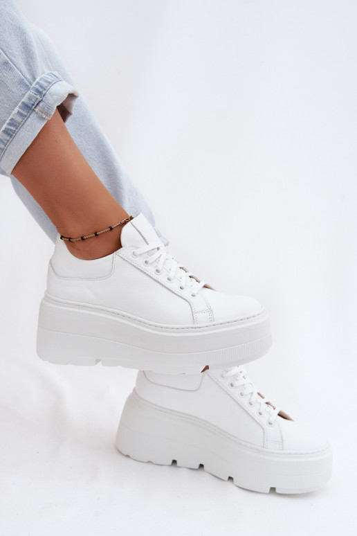 Leather Sneakers With Thick Platform Zazoo N1000S3 White