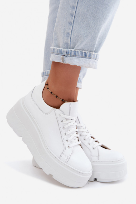 Leather Sneakers With Thick Platform Zazoo N1000S3 White