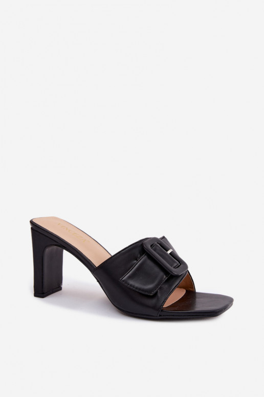 Women's Block Heel Slippers With Ornament Buckle Vinceza 22-20159 Black