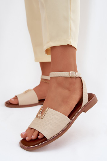 Flat sandals for women with gold details in sand color Vinceza 73505 2