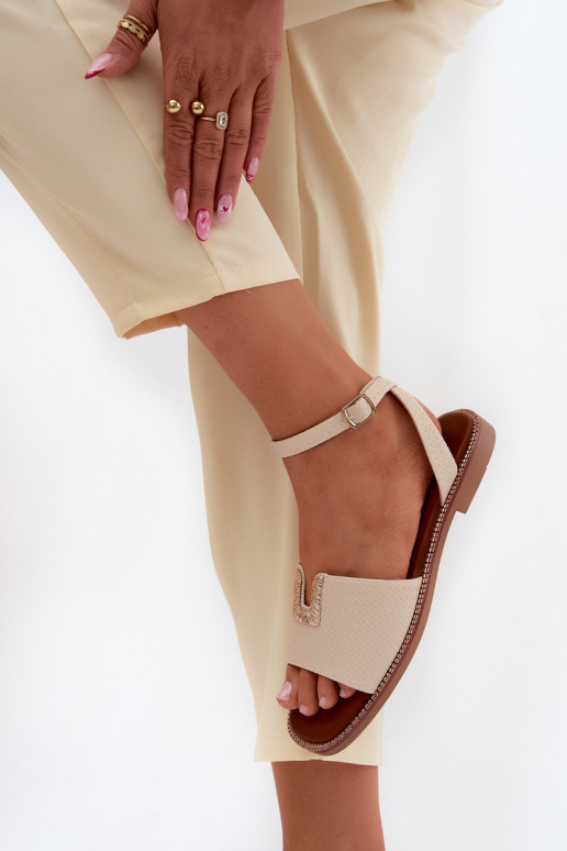 Flat sandals for women with gold details in sand color Vinceza 73505
