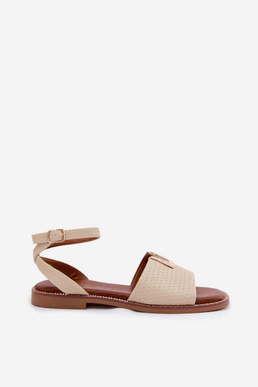Flat sandals for women with gold details in sand color Vinceza 73505