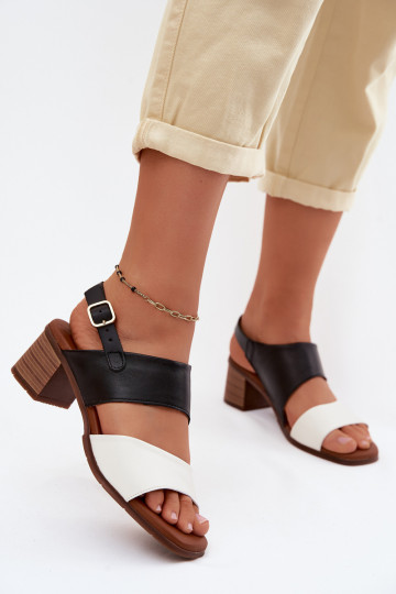 Women's heeled sandals in sand and black color Tai turiciejka E7396-01 2