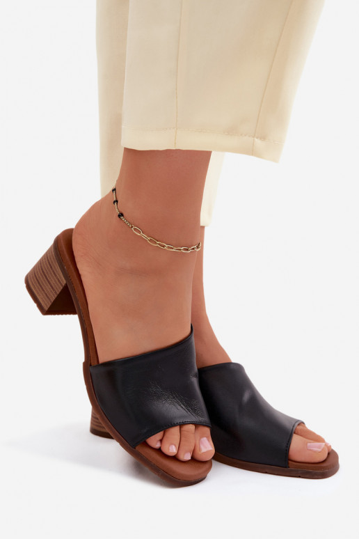 Leather Women's Block Heel Sandals Maciejka E7395-01 Black