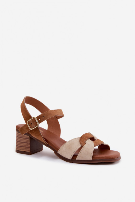 Leather Suede Women's Heeled Sandals Maciejka E7400-04 Beige