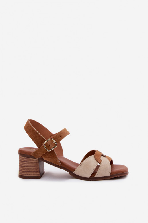 Leather Suede Women's Heeled Sandals Maciejka E7400-04 Beige