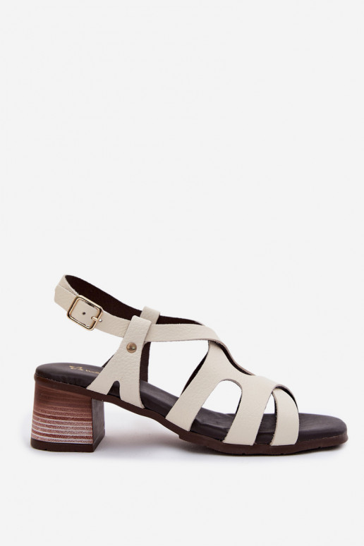Leather Women's Block Heel Sandals Maciejka E7399-04 Light Beige