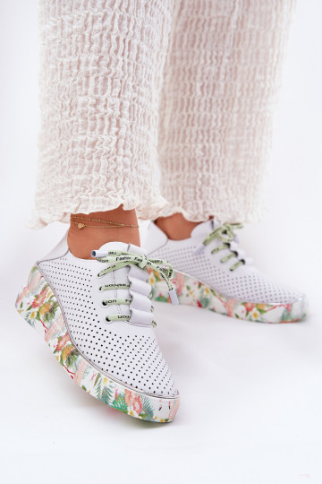 Leather platform shoes with patterns in white-green Artiker 54C1807 2