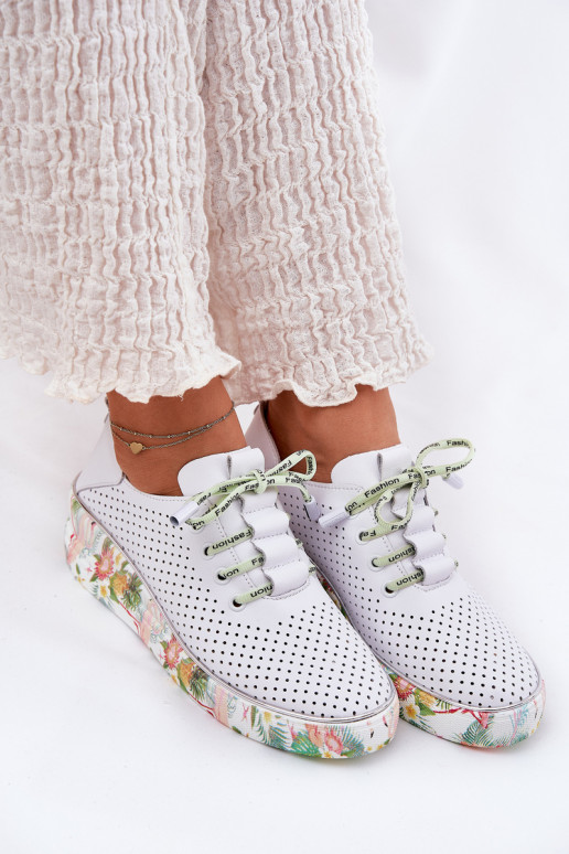Leather Wedge Shoes With Pattern Artiker 54C1807 White-Green