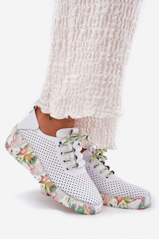 Leather Wedge Shoes With Pattern Artiker 54C1807 White-Green