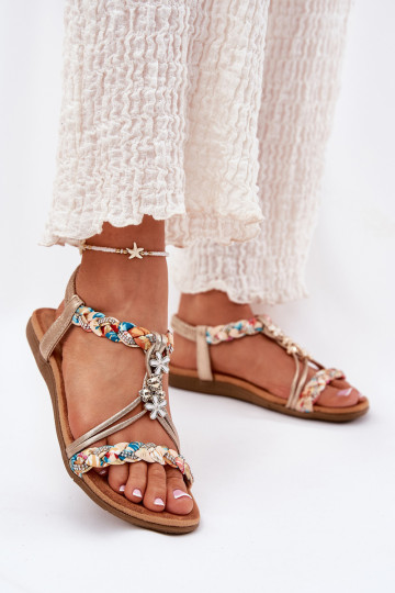 Ladies Flat Sandals With Woven Straps And Charms Artiker 54C1323 Gold 2