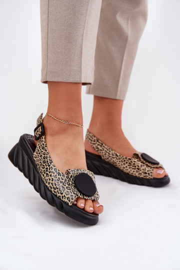 Sandals with natural leather elements on platform with leopard patterns Artiker 56C2186 2