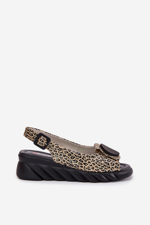 Sandals with natural leather elements on platform with leopard patterns Artiker 56C2186