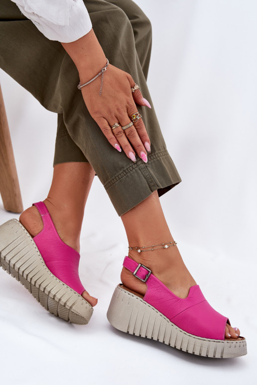 Women's Sandals Made Of Natural Leather On Wedge Fuchsia Artiker 54C0789