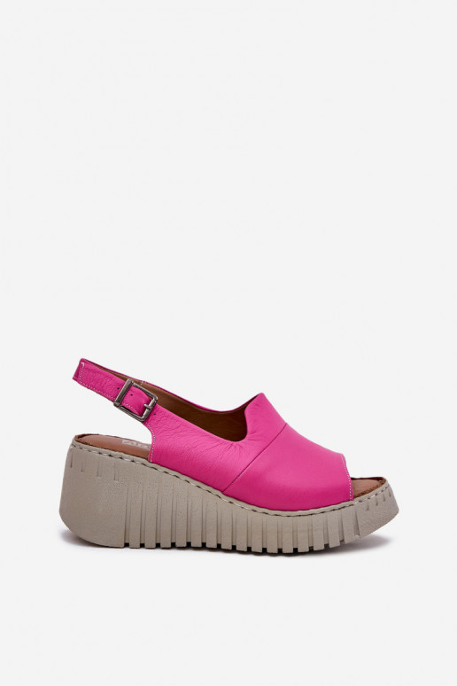 Women's Sandals Made Of Natural Leather On Wedge Fuchsia Artiker 54C0789