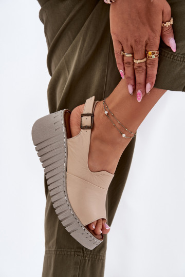 Women's Sandals Made Of Natural Leather On Wedge Artiker Beige 56C0957