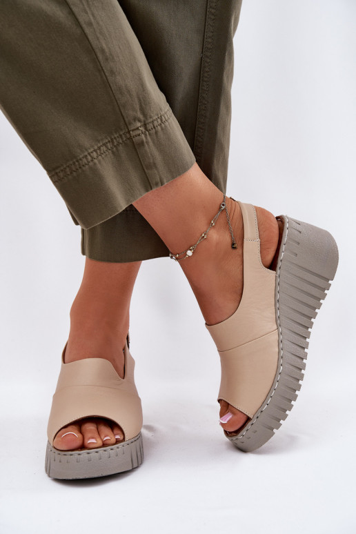 Women's Sandals Made Of Natural Leather On Wedge Artiker Beige 56C0957