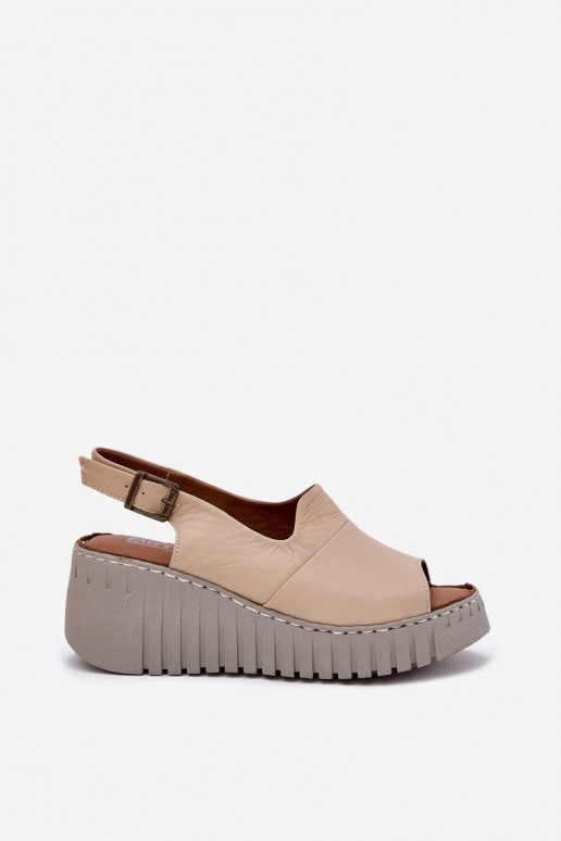 Women's Sandals Made Of Natural Leather On Wedge Artiker Beige 56C0957