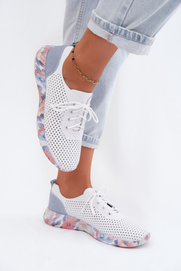 Leather Women's Lace-up Platform Shoes Artiker 58C0586 White-Blue