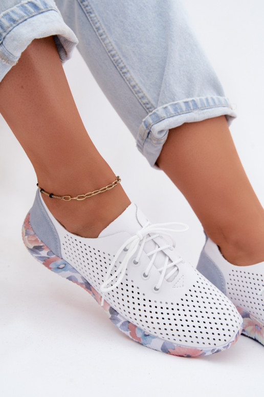 Leather Women's Lace-up Platform Shoes Artiker 58C0586 White-Blue