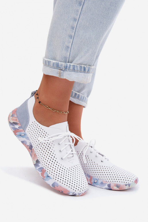 Leather Women's Lace-up Platform Shoes Artiker 58C0586 White-Blue