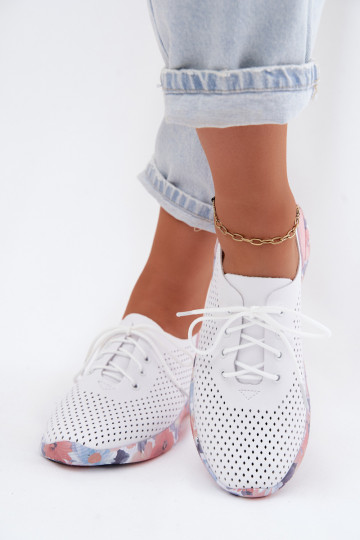 Leather Women's Lace-Up Platform Shoes Artiker 58C0587 White-Pink 2