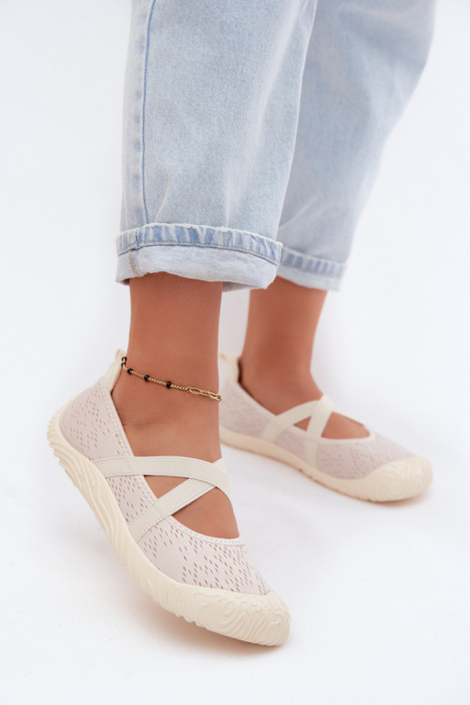 Sporty Ballerinas with Elastic Straps Artiker 58C1902 Light Beige