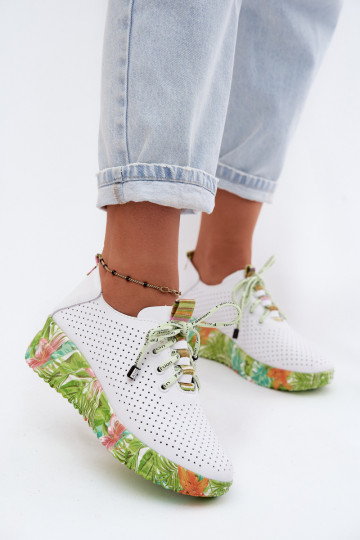 Leather Platform Shoes Artiker 58C0600 White-Green 2