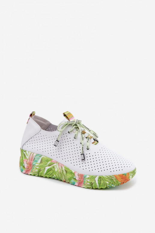 Leather platform shoes in white-green Artiker 58C0600