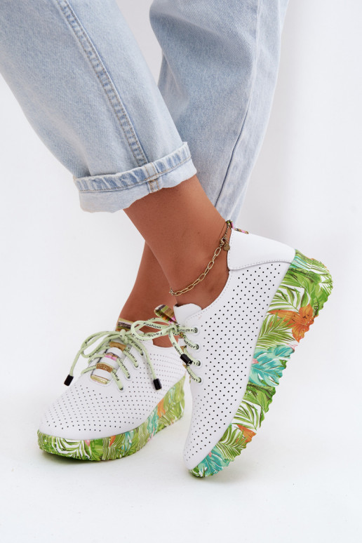 Leather Platform Shoes Artiker 58C0600 White-Green